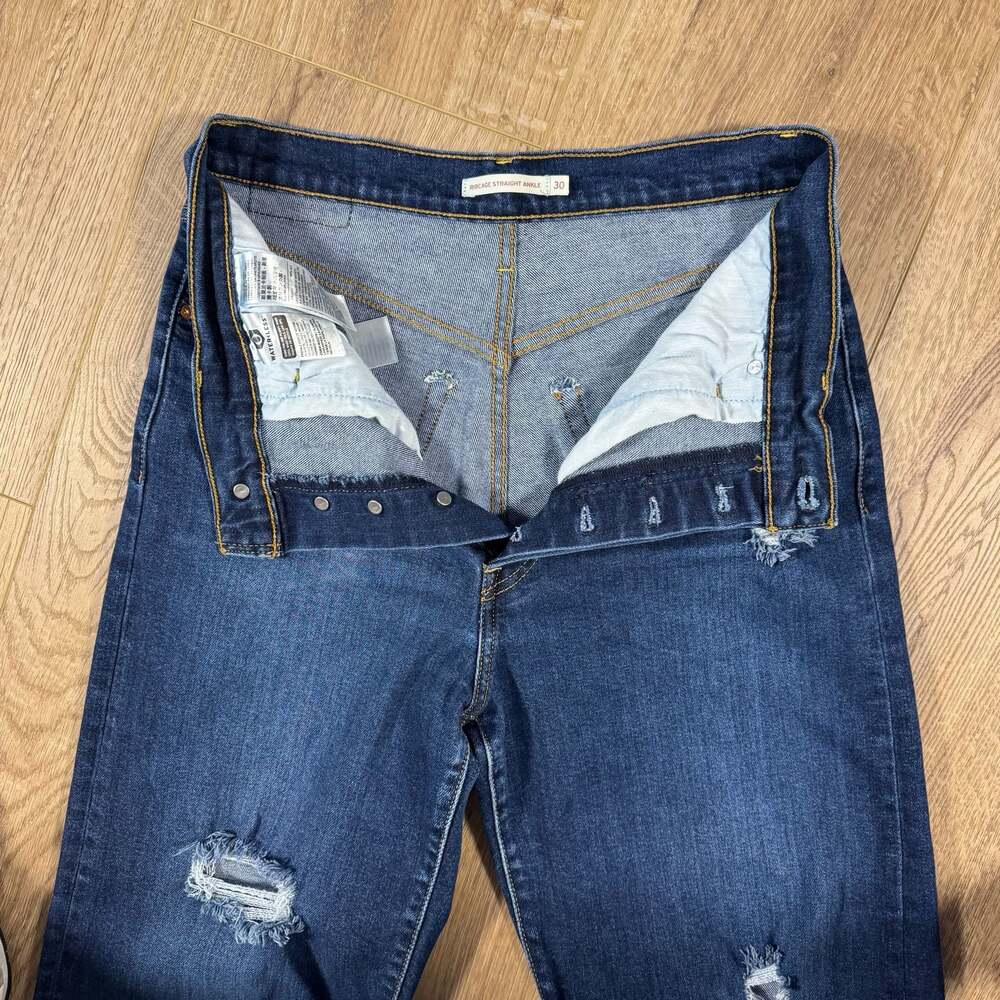 Levi’s Ribcage Straight Ankle Jeans Distressed Dark Wash W30 L27 High Rise - Picture 7 of 10